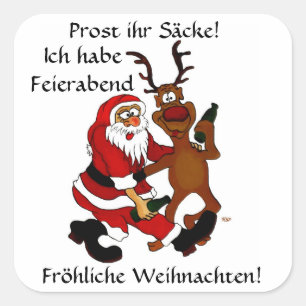 Weihnachtsmann mit Elch Quadratischer Aufkleber