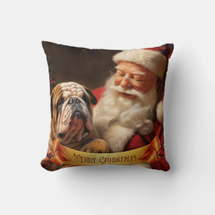 Weihnachtsmann mit englischem Bulldog Kissen