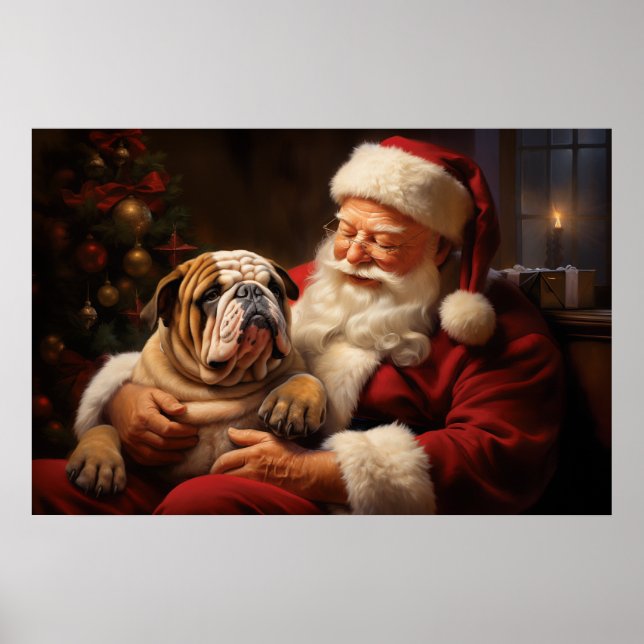 Weihnachtsmann mit englischem Bulldog Poster (Vorne)