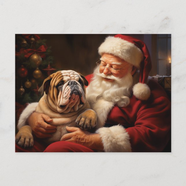 Weihnachtsmann mit englischem Bulldog Postkarte (Vorderseite)