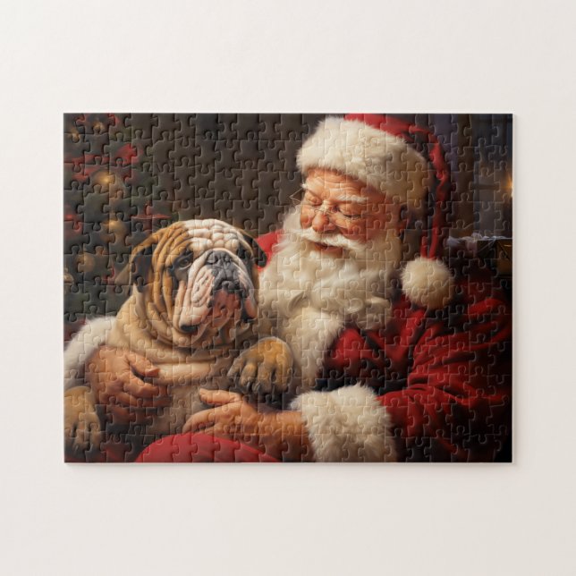 Weihnachtsmann mit englischem Bulldog Puzzle (Horizontal)