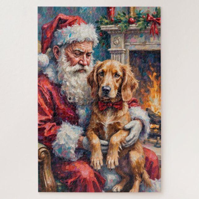 Weihnachtsmann mit Englischem Setter Weihnachtskun Puzzle (Vertikal)