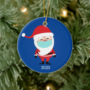 Weihnachtsmann mit Facemask 2020 Weihnachten Keramik Ornament
