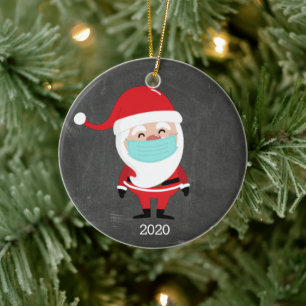 Weihnachtsmann mit Facemask 2020 Weihnachten Keramik Ornament