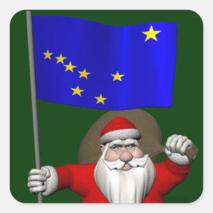 Weihnachtsmann mit Fahne von Alaska Quadratischer Aufkleber