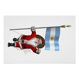 Weihnachtsmann mit Fahne von Argentinien Poster