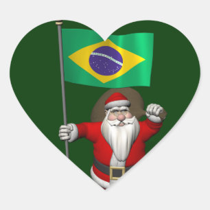 Weihnachtsmann mit Fahne von Brasilien Herz-Aufkleber