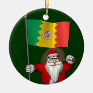 Weihnachtsmann mit Fahne von Los Angeles Keramikornament