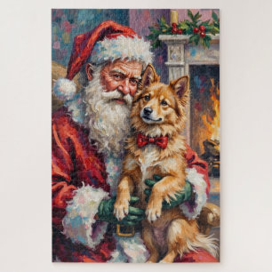 Weihnachtsmann mit finnischer Lapphund-Weihnachtsk Puzzle