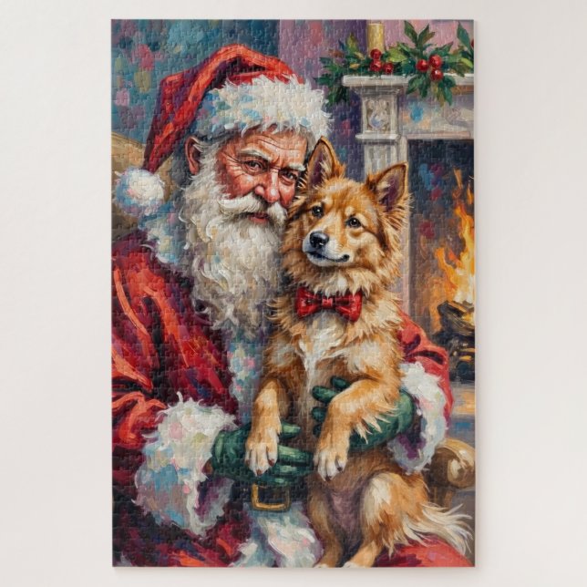 Weihnachtsmann mit finnischer Lapphund-Weihnachtsk Puzzle (Vertikal)