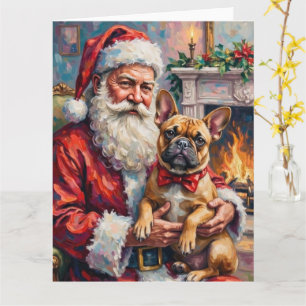Weihnachtsmann mit französischer Bulldogge - Weihn Karte