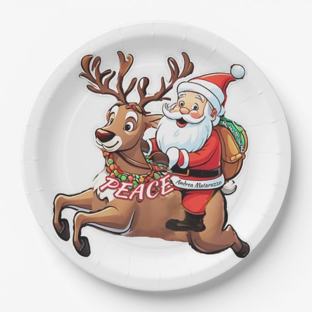 Weihnachtsmann mit Friedensgeschenken Pappteller (Vorderseite)