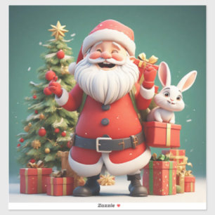Weihnachtsmann mit Geschenk und Kaninchen Aufkleber