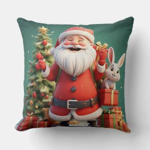 Weihnachtsmann mit Geschenk und Kaninchen Kissen
