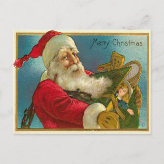 Weihnachtsmann mit Geschenken Feiertagspostkarte