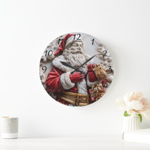 Weihnachtsmann mit Geschenken für ein frohes Weihn Große Wanduhr