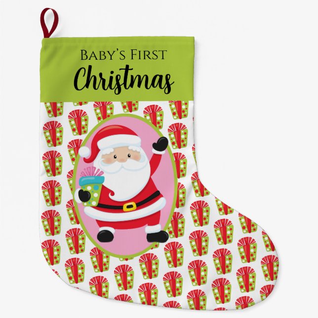 Weihnachtsmann mit Geschenken Großer Weihnachtsstrumpf (Vorderseite)