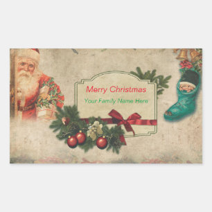 Weihnachtsmann mit Geschenken im Vintage-Stil Rechteckiger Aufkleber