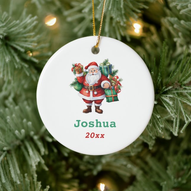 Weihnachtsmann mit Geschenken Persönlich Keramik Ornament (Baum)