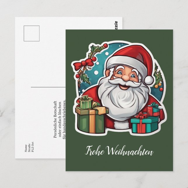 Weihnachtsmann mit Geschenken -  Postkarte (Vorne/Hinten)