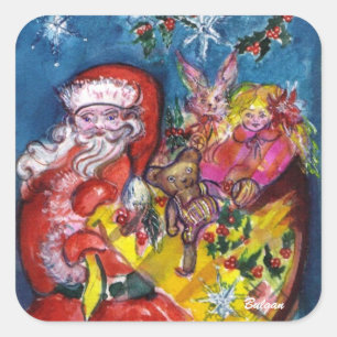 WEIHNACHTSMANN MIT GESCHENKEN QUADRATISCHER AUFKLEBER