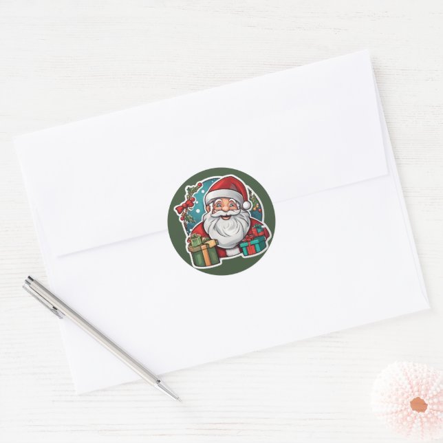Weihnachtsmann mit Geschenken -  Runder Aufkleber (Umschlag)