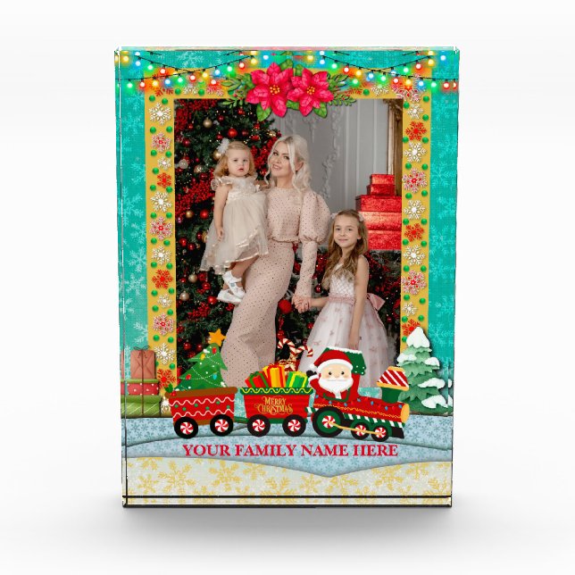 Weihnachtsmann mit Geschenken und Weihnachtsbaum Fotoblock (Vorderseite)