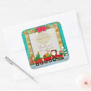 Weihnachtsmann mit Geschenken und Weihnachtsbaum Quadratischer Aufkleber