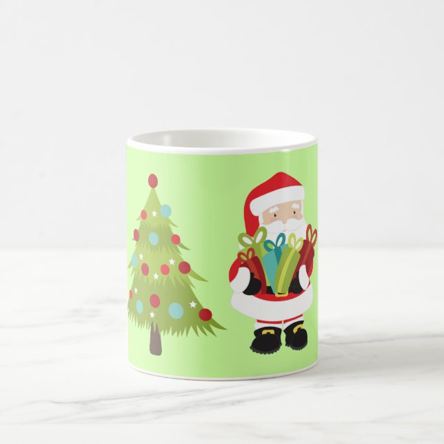 Weihnachtsmann mit Geschenken und Weihnachtsbaum Tasse (Mittel)