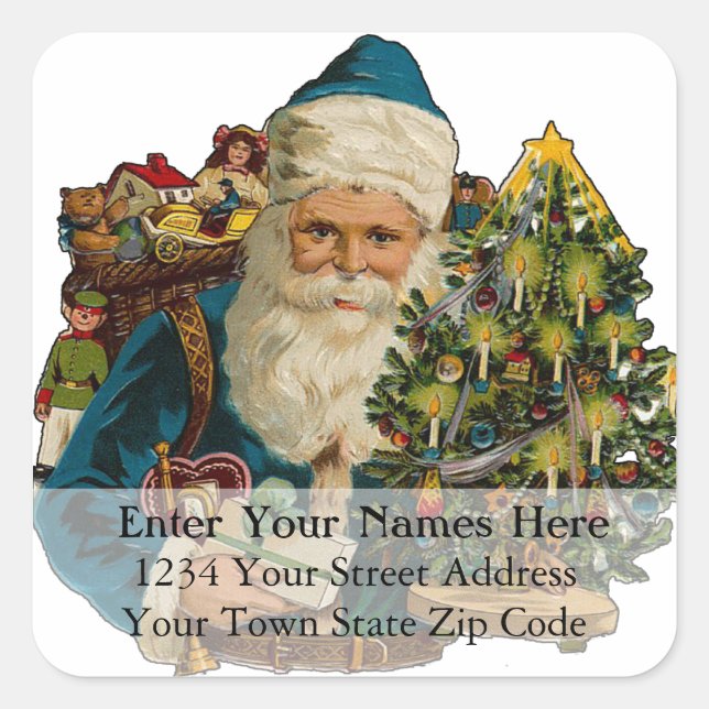 Weihnachtsmann mit Geschenken Weihnachtsansprache Quadratischer Aufkleber (Vorderseite)