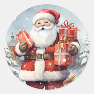 Weihnachtsmann mit Geschenken Winter Runder Aufkleber