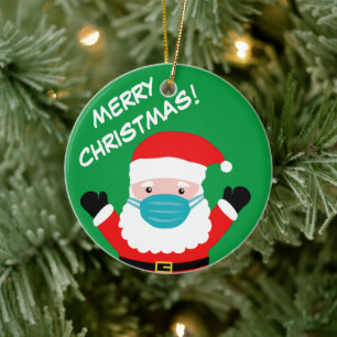 Weihnachtsmann mit Gesichtsmaske Cartoon Weihnacht Keramik Ornament