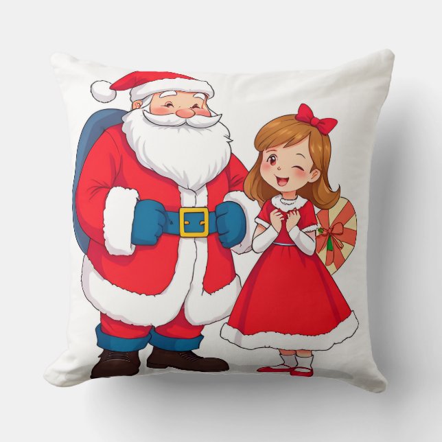 Weihnachtsmann mit glücklichem Mädchen Kissen (Vorderseite)