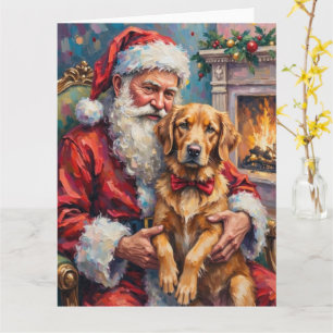 Weihnachtsmann mit Golden Retriever Weihnachtskuns Karte