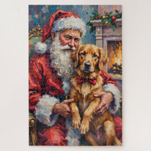 Weihnachtsmann mit Golden Retriever Weihnachtskuns Puzzle