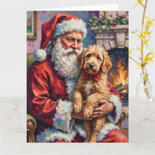 Weihnachtsmann mit Goldendoodle Weihnachtskunst Karte