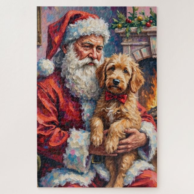 Weihnachtsmann mit Goldendoodle Weihnachtskunst Puzzle (Vertikal)