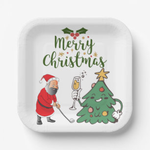 Weihnachtsmann mit Golfball Frohe Weihnachtsgolfer Pappteller