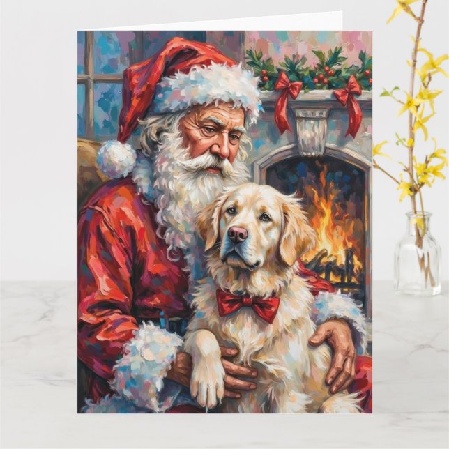 Weihnachtsmann mit Great Pyrenees Weihnachtskunst Karte (Gelbe Blume)
