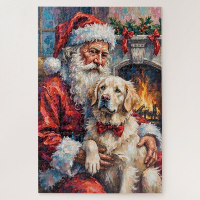 Weihnachtsmann mit Great Pyrenees Weihnachtskunst Puzzle (Vertikal)