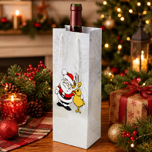 Weihnachtsmann mit Hirsch Cartoon-Wein-Geschenktas Geschenktüte Für Weinflaschen