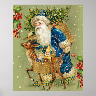 WEIHNACHTSMANN MIT HIRSCHEN UND WEIHNACHTSGESCHENK POSTER
