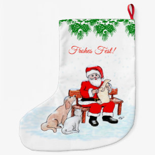 Weihnachtsmann mit Hund und Katze auf Deutsch Großer Weihnachtsstrumpf