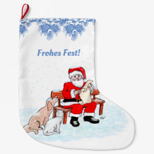 Weihnachtsmann mit Hund und Katze auf Deutsch Großer Weihnachtsstrumpf