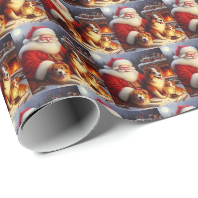 Weihnachtsmann mit Hunden 1 Geschenkpapier (Rolleneckpunkt)