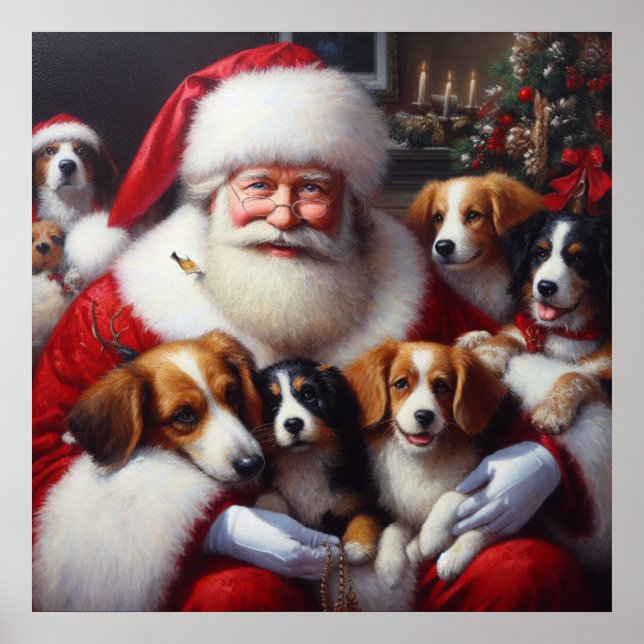 Weihnachtsmann mit Hunden 2 Poster (Vorne)