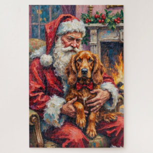 Weihnachtsmann mit Irisch Rotem Setter Weihnachtsk Puzzle