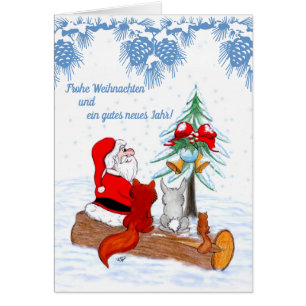 Weihnachtsmann mit Kaninchen Fox und Eichhörnchen