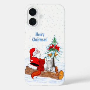Weihnachtsmann mit Kaninchen Fuchs und Eichhörnche iPhone 16 Hülle