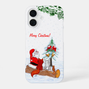 Weihnachtsmann mit Kaninchen Fuchs und Eichhörnche iPhone 16 Hülle